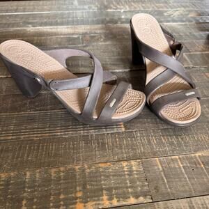 Crocs Womens Size 10 Cyprus IV Heeled Sandals Brown Slip On Strappy 4” 14558 EUC